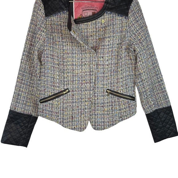 Collection by Bernardo Multicolor Tweed Faux Leather Jacket Size Medium - Picture 4 of 9